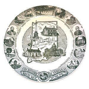 Historic Rte 40 Indiana Commemorative Plate Kettlesprings Kilns 10" Ceramic Vtg